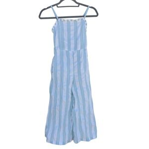 Nordstrom Girls Striped Wide Flared Leg Jumpsuit, Ruffle Chest,‎ Smocked Back, M